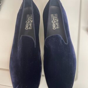 Salvatore Ferragamo Men's Navy Velvet Slip-Ons